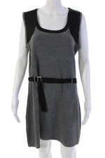 MNG By Mango Womens Sleeveless Belted Sweater Dress Black Grey Wool Size Large
