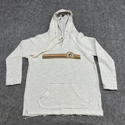 Bucees Hoodie Womens XS Gray Terry V Neck Stripe Logo Kangaroo Pocket Pullover