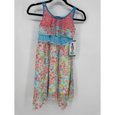 Jona Michelle Girls Floral Tiered Ruffle Dress Size 8 Multi-Color Sleeveless