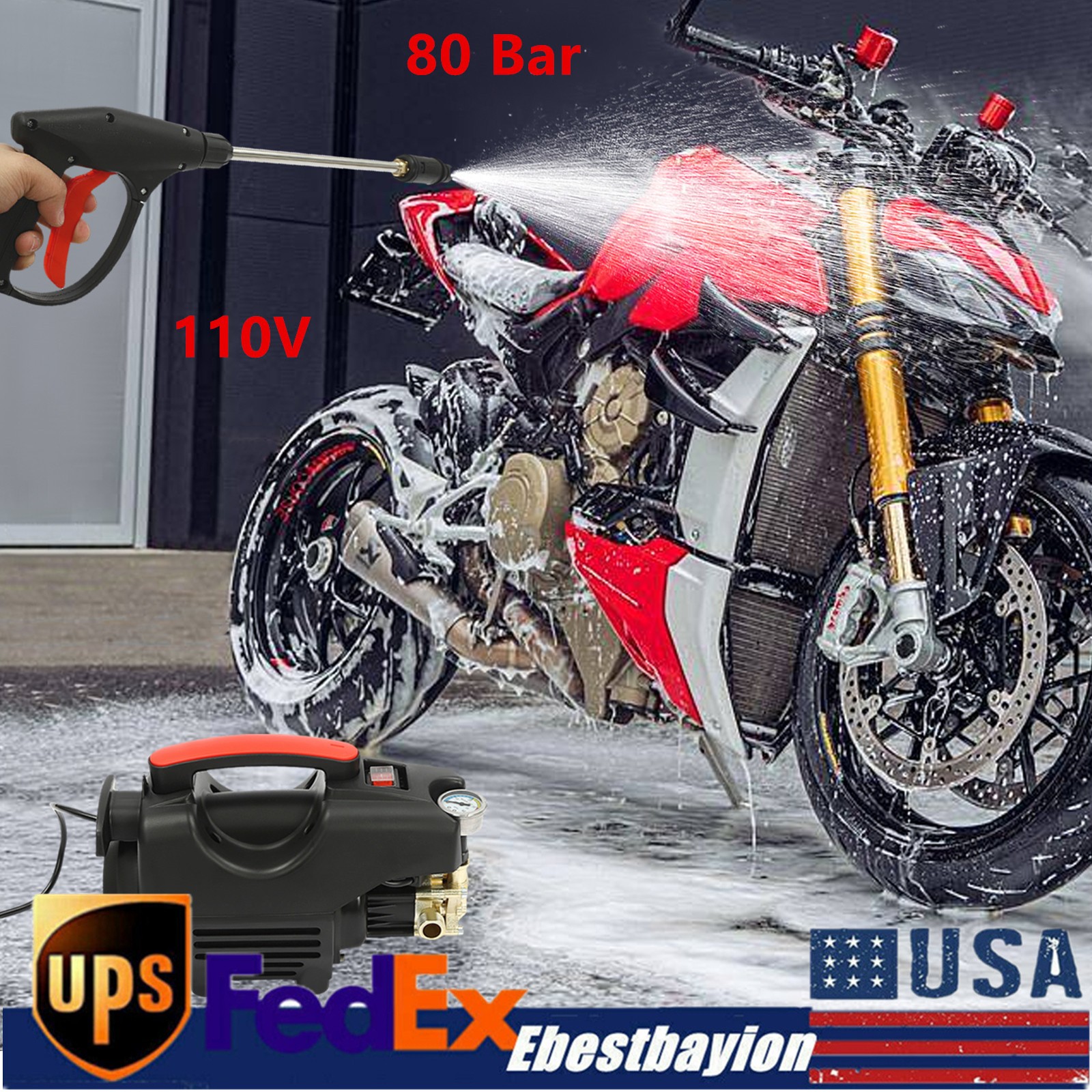 80bar Electric High Pressure Washer for Cars & Auto Cleaning