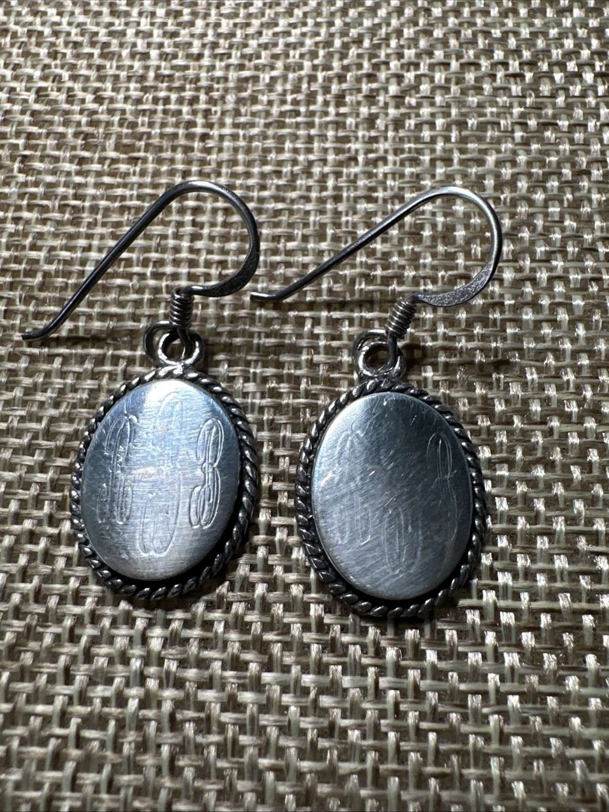 Initial Monogram Signet Dangle Earrings Sterling … - image 1