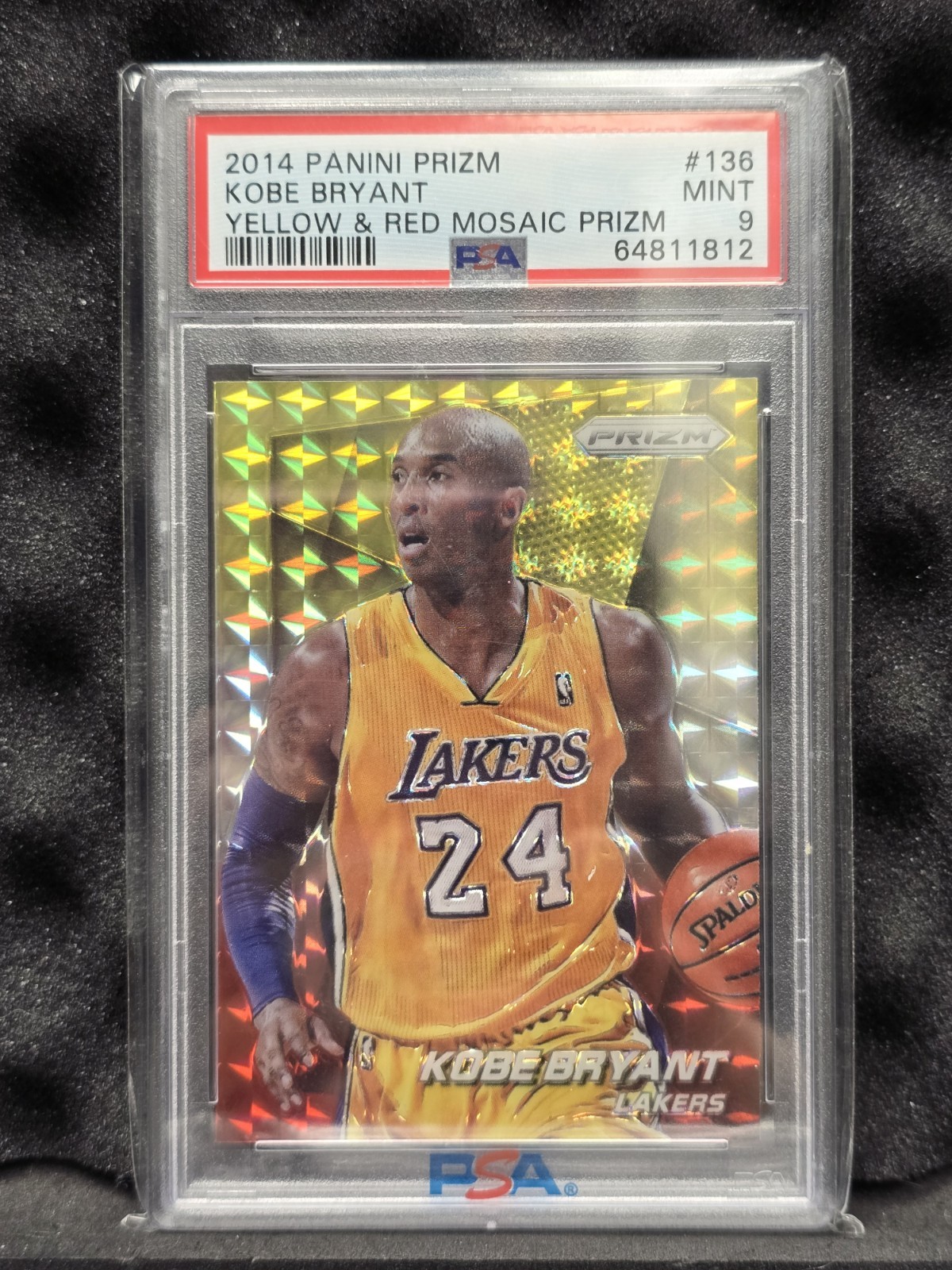 2014-15 Panini Prizm KOBE BRYANT Yellow Red Mosaic PSA 9 #136 Lakers