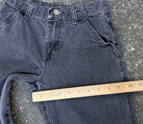 VTG Boys Wrangler Carpenter Black Jeans Y2K Skater Youth Sz 10 24x24 Distressed - Picture 12 of 18