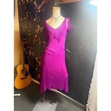 To The Max Magenta Crinkle Midi Dress Ruffle Handkerchief Hem Size 10 Fairycore