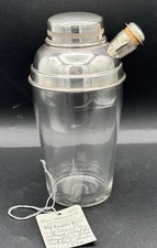 Antique English Silverplate & Glass Cocktail Shake W/ Cork Stopper EPNS c.1920