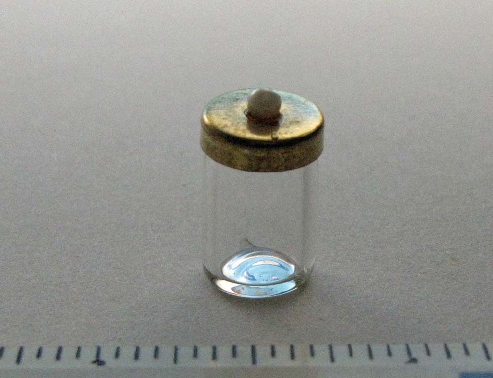 Mini Glass Canister-Dollhouse Jar with lid, 3/8:D x 5/8"H.  Bright Delights