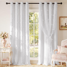 Blackout Curtains for Girls' Room - Pom Pom Sheer Overlay, 2 Panels 52x96