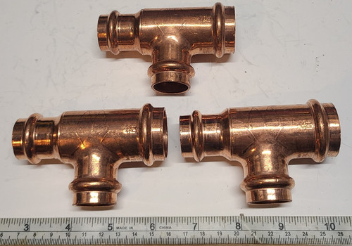 Lot of 3 Copper Reducing Tee's Press 1" x 3/4" x 3/4".