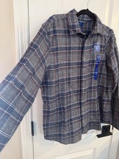 APT.9 Premier Flex Untucked Fit Plaid Button-Up Shirt Gray Blue Red Long L