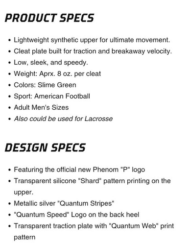 QUANTUM SPEED: FOOTBALL CLEATS - SLIMEby Phenom Elite Sz-10.5 - Picture 17 of 17