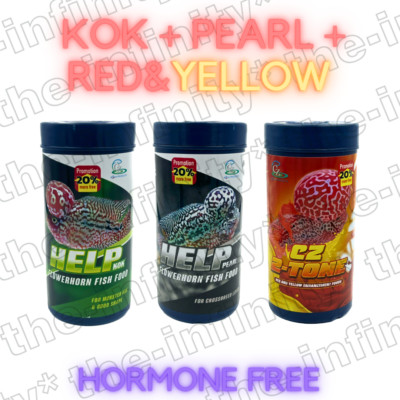 CZ AQUA SET 3 HELP KOK PEARL RED YELLOW FLOWERHORN CICHLID FISH FOOD KOPFFORM