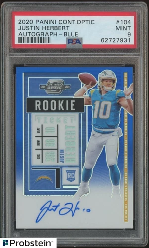 2020 Contenders Optic Blue Rookie Ticket #104 Justin Herbert RC AUTO 64/75 PSA 9