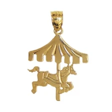 New 14k Yellow Gold Carousel Horse Pendant
