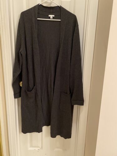 J Jill Womens Open Front Cardigan Duster Sweater Wool Silk Blend Size XL Gray