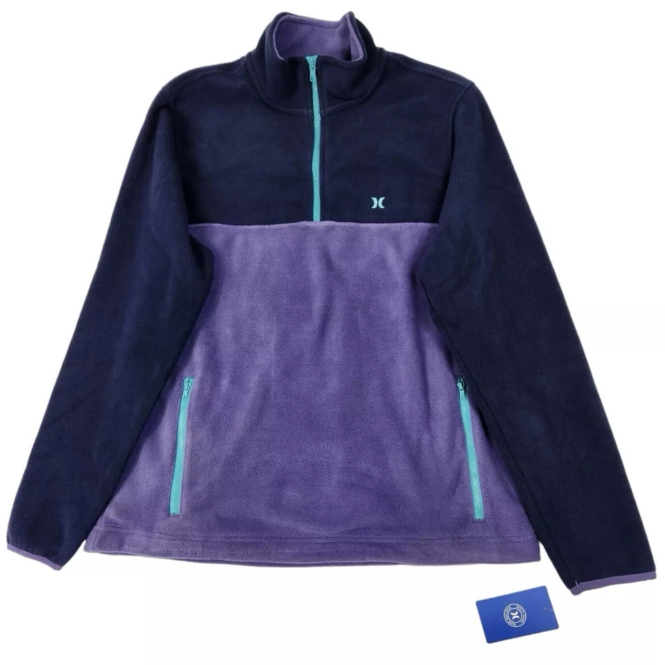 Chaqueta Hurley Fleece 1/4 Cremallera Azul Púrpura Pullover Bloques de Color Años 90 Para Hombre Talla XL Foto 2 de 4