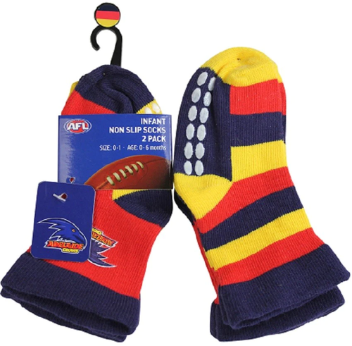 Adelaide Crows Official AFL Baby Infant Non-Slip Crew Socks 2 pack Team Colours - Afbeelding 1 van 4