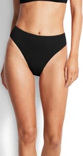 SEAFOLLY L60417 High-Rise Black Textured Bikini Bottoms Size 2 US