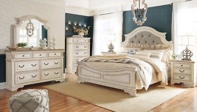 Ashley Furniture Realyn Queen 6 Piece Chipped White Bedroom Set Ebay