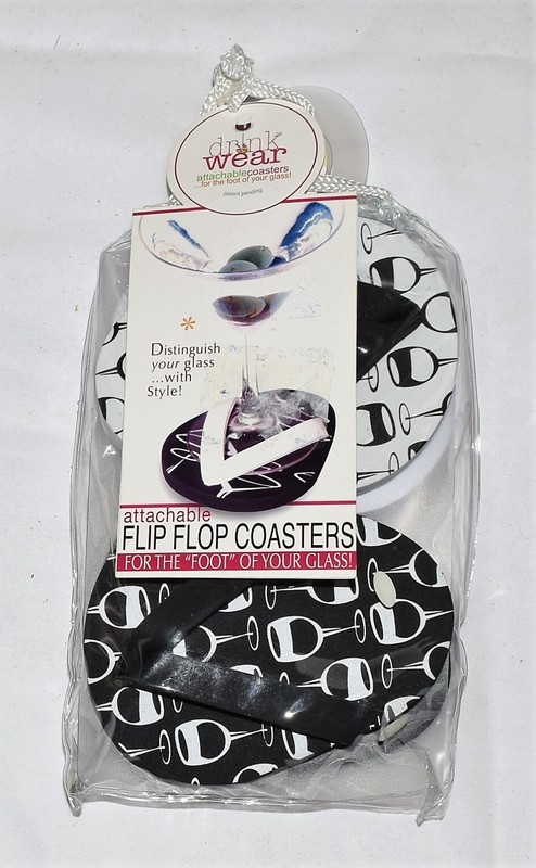 4 DRINK WARE Attachable Coasters Drink Wine Glass Summer Flip Flop Footwear NIP