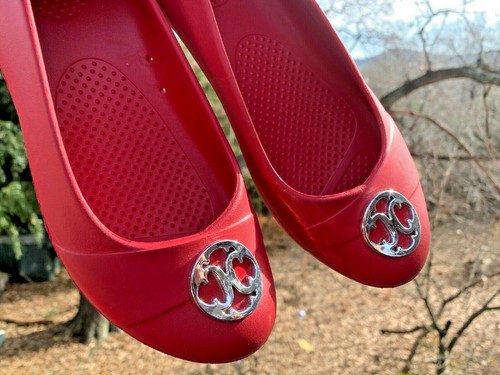 CROCS Queen Of Hearts Silver Buckle Ballet Flats Red Clogs Womens Sz 8 ❤️sj17j13 - 第 1/8 張圖片