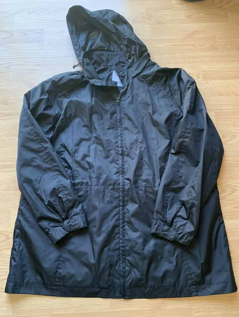 Bold Spirit Womens Plus Size Black Nylon Windbreaker Jacket Hooded Size 20W 22W
