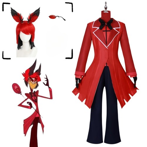 Peluca Disfraz Hazbin Cosplay Hotel ALASTOR Gafas Cuernos de Ciervo