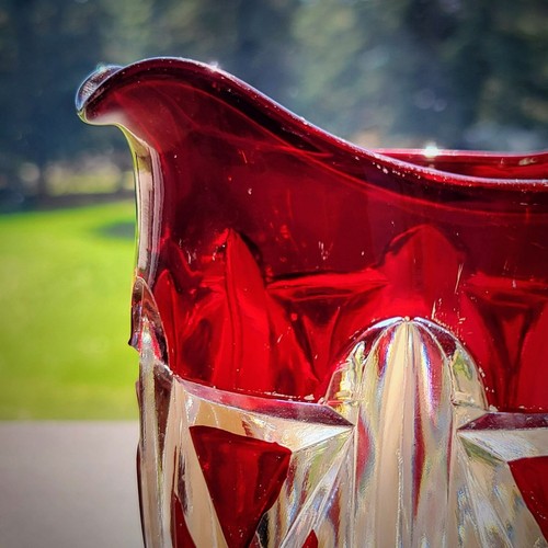 Antique EAPG Glass Creamer US Glass Co Triple Triangle Ruby Stained c.1890 USA - Picture 7 of 12