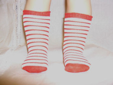 RED AND WHITE STRIPED SOCKS FIT 18" GIRL DOLLS 4 INCHES LONG NEW GENERIC