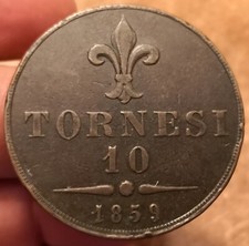 10 Tornesi 1859 Napoli, Regno Due Sicilie Francesco II, Rif.3360
