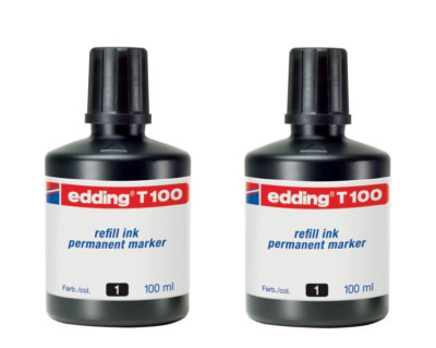 2 x Edding Nachfülltusche Nachfülltinte T100 schwarz für Marker & Stempel 100 ml