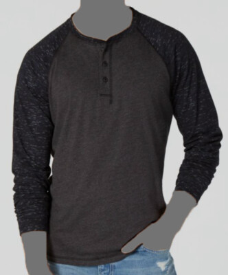 $30 American Rag Men's Gray Crew-Neck Long Sleeve Henley Tee T Shirt 2XL