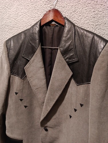 Pioneer Wear Gray Corduroy Leather Western Blazer Made In USA Mens 48 - Picture 2 of 8