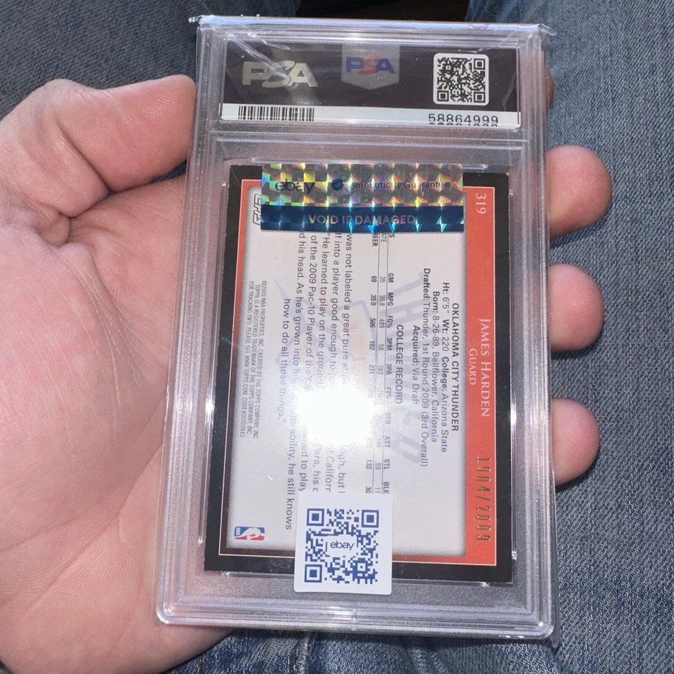 2009 Topps James Harden Gold Rookie 1904/2009 Psa 7 - Image 2 of 4