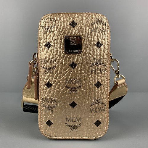 MCM Gold Black Monogram Coated Canvas Cross Body Came… Gem