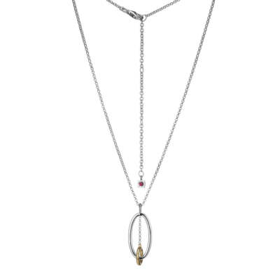 ELLE Circadia 17''+3'' Rolo Kette Halskette rhodiniert & vergoldet Tropfen Anhänger