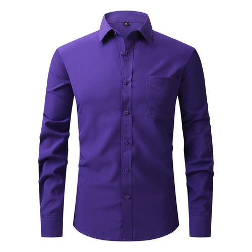 Business Casual Button-Down Shirt Men's Wrinkle-Free Long Sleeve Top Loose Fit - Picture 53 of 69