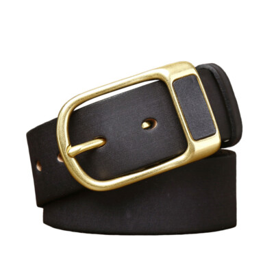 Mens Casual Genuine Leather Belt with Gold Buckle 1.5 display picture 2