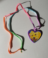 Vintage LISA FRANK Heart Shaped Necklace - dog Casey / Camus 90s