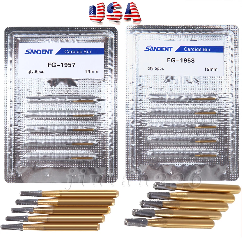 USA 5/pk Dental Metal Cutting Straight Fissure Round End Carbide Burs FG Burs - Image 4 of 4
