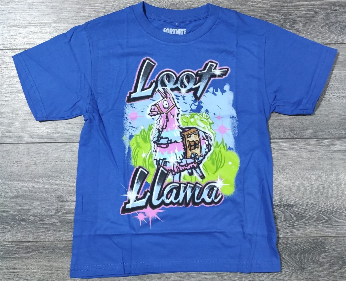 Fortnite Shirt Boys Large 10-12 Loot Llama Short Sleeve Blue T-Shirt Tee  Gift