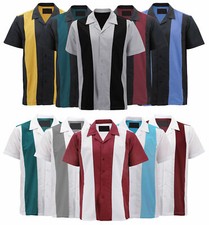 Men  s Vintage Casual Two Tone Button Down Classic Retro Guayabera Bowling Shirt