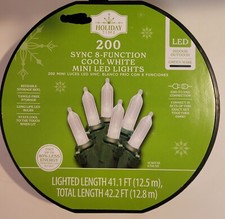 Holiday Time 200 Sync 8-Function - Cool White Mini LED String Lights Green Wire