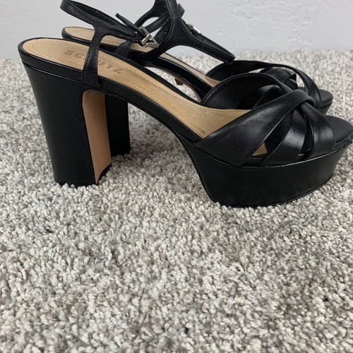 Schutz Keefa Damenschuhe Größe 8,5B schwarz Plateau Blockabsatz Sandalen Leder - Bild 2 von 10
