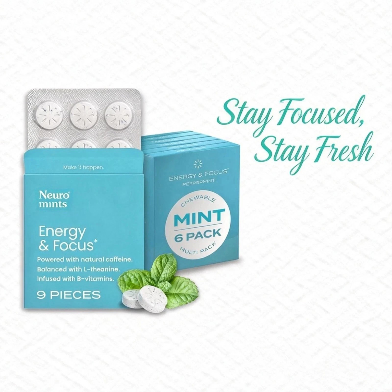 5 x 60 Piezas Neuro Mints Energía y Enfoque 60 Piezas - Menta