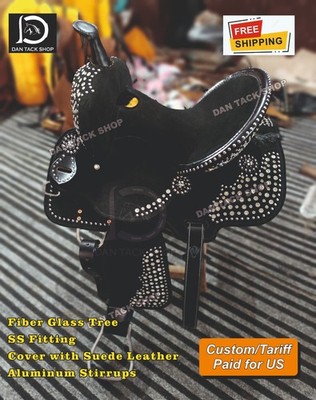 Bling Barrel Racing Horse Saddle Suede Covered Leather Saddle with Tack set