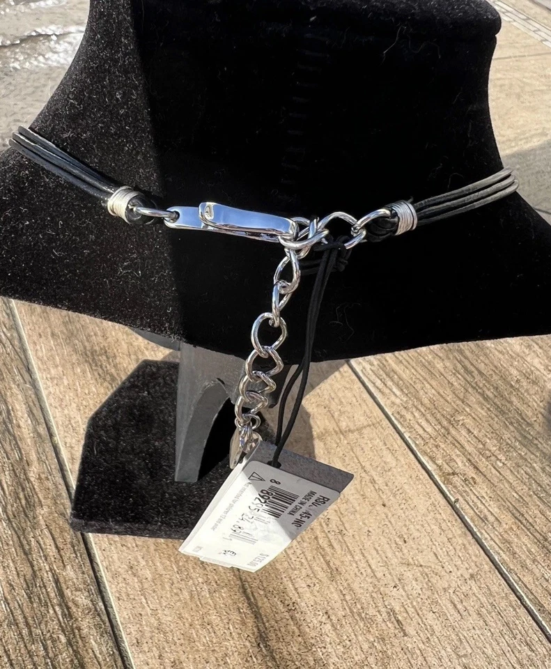 NUEVO CON ETIQUETAS RLM Collar Distintivo Eslabones Martillados con Cristales Azul Marino Cordón de Cuero Negro Foto 3 de 4