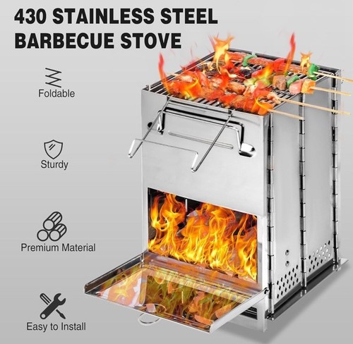 REDCAMP Wood Burning Folding Camp Stove Stainless Steel Grid, Portable Collap - Picture 4 of 9