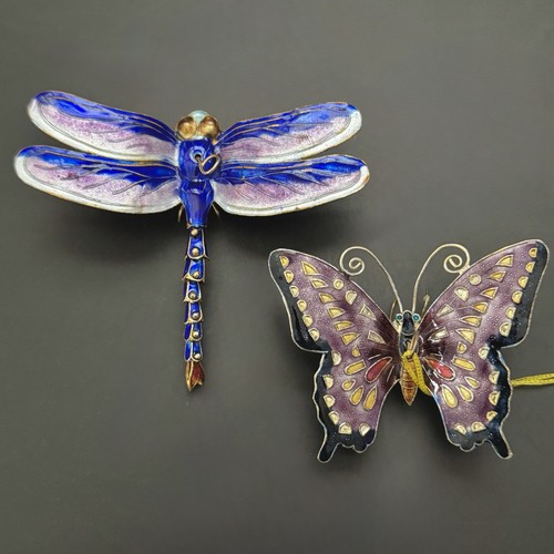 Cloisonné Enamel Ornament Set: Dragonfly w/ Articulated Tail, Butterfly +Bonus