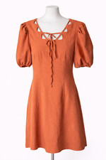 NAANAA Mini Dress UK 8 Rust Orange Tie Front Puff Sleeve Summer beach party