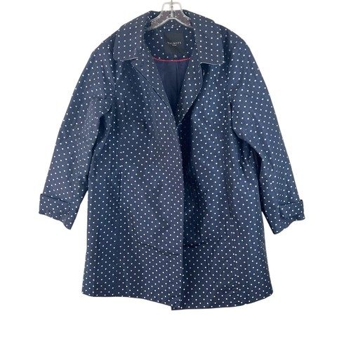 TALBOTS Navy Polka Dot Spring Rain Coat Pockets Hidden Button Placket Size 18W - Picture 2 of 11